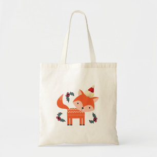 Tote Bag Renard Orange À Santa Hat Joli Noël Whimsical