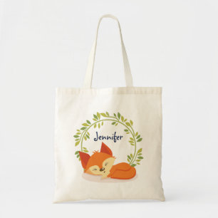 Tote Bag Renard orange dormant mignon avec couronne Feuille