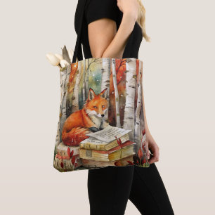 Tote Bag Renard rustique vintage Livres Bois automne
