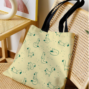 Tote Bag Renards de fantaisie sarcelle sur fond jaune beurr
