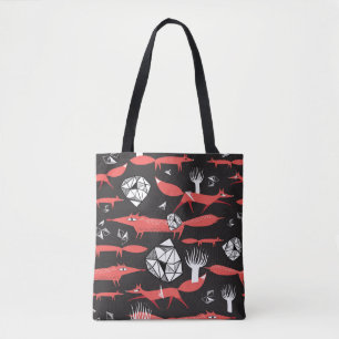 Tote Bag Renards Rouges : Arrière - plan Sombre Sans Couleu