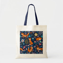 Tote Bag Renards rouges et Motif de fleurs colorées