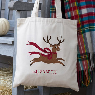 Tote Bag Renne rétro portant une écharpe rouge de style vin