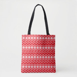 Tote Bag Rennes blanches et flocons de neige sur rouge