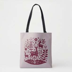 Tote Bag Rennes de Noël Art Populaire Nordique Scandinave