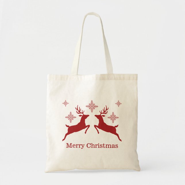 Tote Bag Rennes Rouges Et Snowflakes Joyeux Noël (Devant)