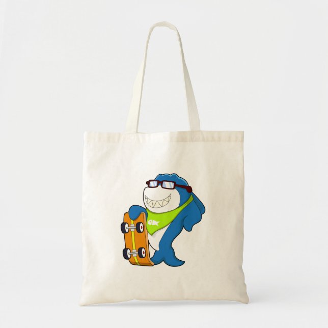 Tote Bag Requin comme patineur avec skateboard (Devant)