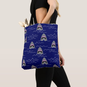 Tote Bag Requins amusants et vagues océaniques à motif bleu