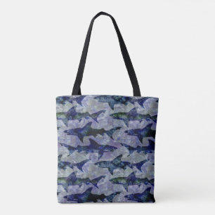 Tote Bag Requins dans le motif bleu profond de mer