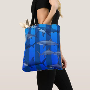 Tote Bag Requins et bandes bleues Fourre-tout