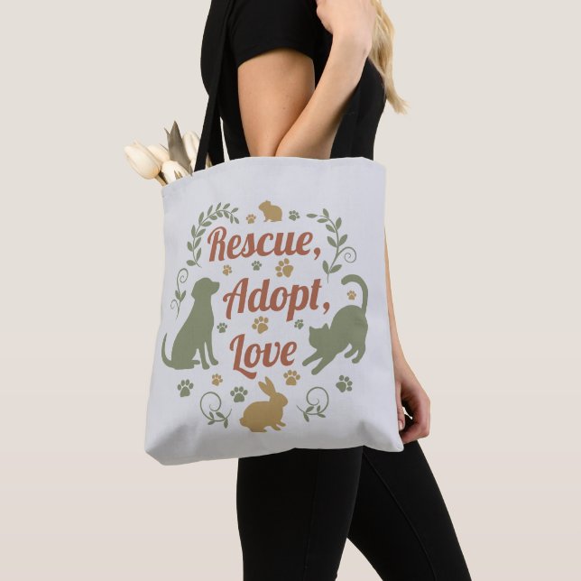 Tote Bag Rescue, Adopt, Love (De près)