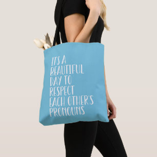 Tote Bag Respectez les pronoms lgbtqa+ bleu clair