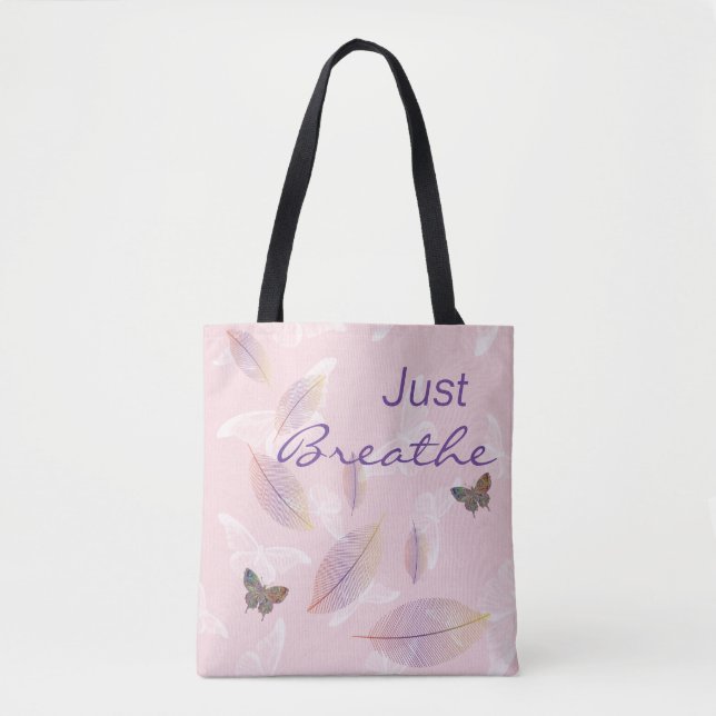 Tote Bag Respire simplement les papillons Feuille rose (Devant)