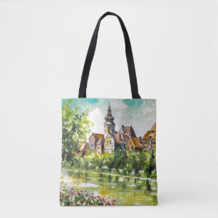 Tote Bag Ressort dans la petite ville sur la rivière