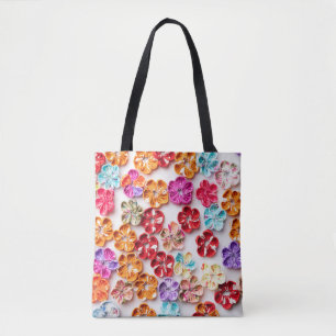 Tote Bag Ressort tissu cousu artisanal Fleurs Multicolor