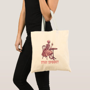 Tote Bag Restez Coquette Café Rose Fille Squelette Spooky