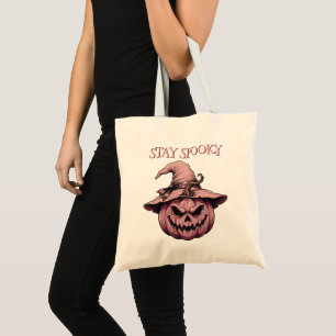 Tote Bag Restez Fantomatique Citrouille Rose Sorcière Vinta
