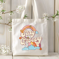 Restez Groovy Rétro Arc-en-ciel Fleurs Typographie