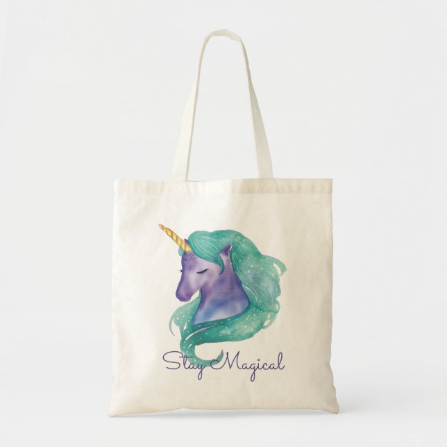 Tote Bag Restez Magique Aquarelle Unicorn (Devant)