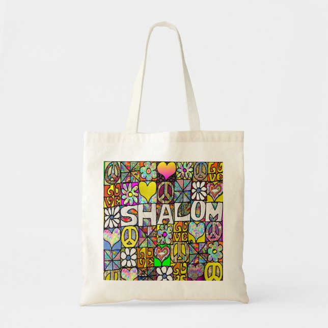 Tote Bag Retro 60s Psychedelic Shalom LOVE (Devant)