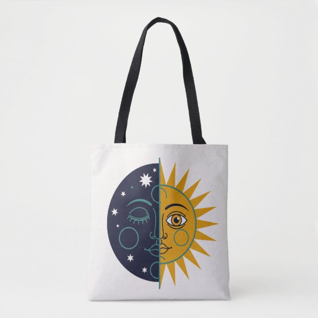 Tote Bag Retro 70s Celestial Sun Moon Split Face Art Print (Devant)