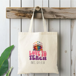 Tote Bag Retro 'Amour à Enseigner' Crayon Design Nom de l'e