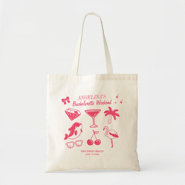 Tote Bag Retro Bachelorette Party Retro Beach mignon Doodle (Devant)