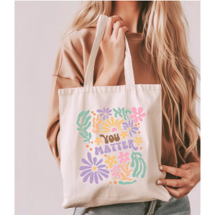 Tote Bag Retro Boho Floral Vous Comptez Santé Mentale