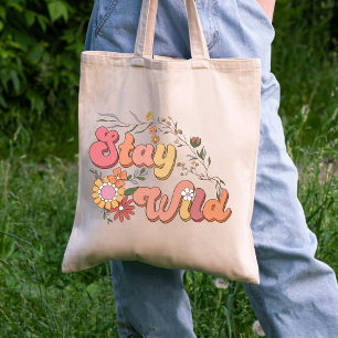 Tote Bag Retro Boho Stay Wild, Floral Fleur sauvage esthéti