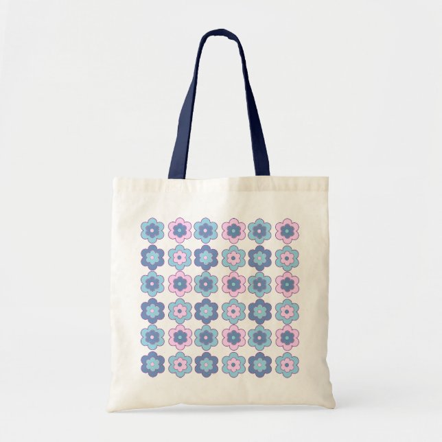 Tote Bag Retro Bubble Flowers (Pink and Blue) Pattern (Devant)