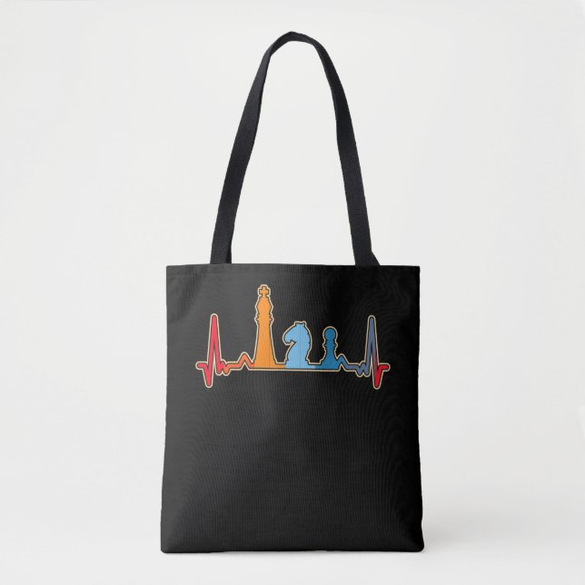 Tote Bag Retro Chess Heartbeat Jeu Chess Pièces (Devant)