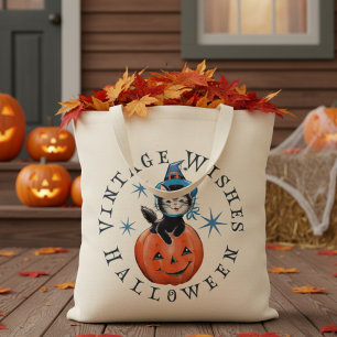 Tote Bag Rétro Citrouille Kitty Vintage Halloween