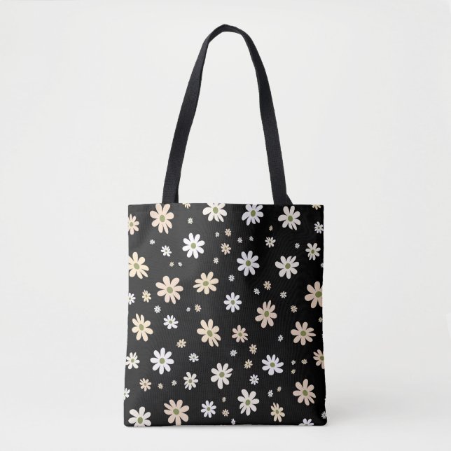 Tote Bag Retro Daisy Floral Motif Boho Décoratif (Devant)