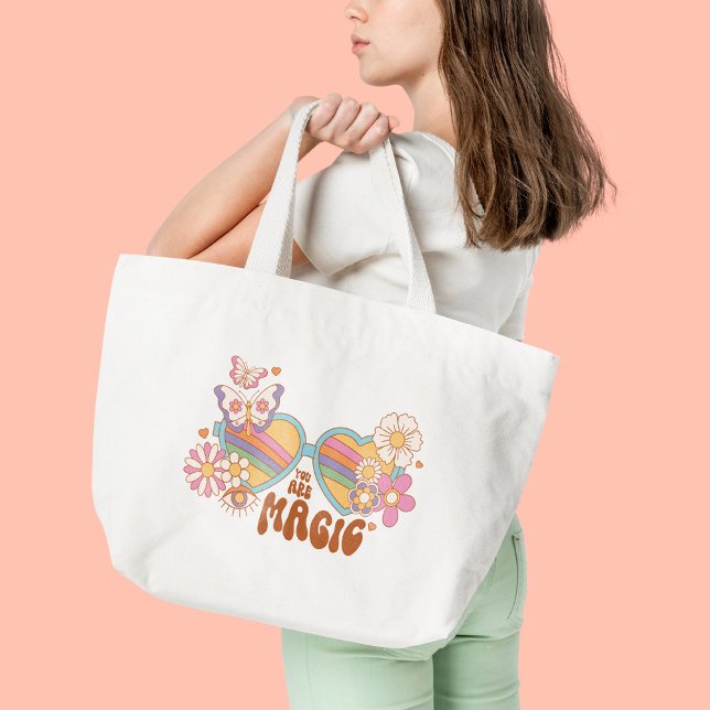 Tote Bag Retro Daisy, Rainbow et Butterflies Citation (Créateur téléchargé)