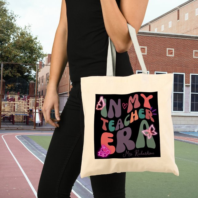 Tote Bag Retro Dans Mon Enseignant Era Eléments Neon (Créateur téléchargé)