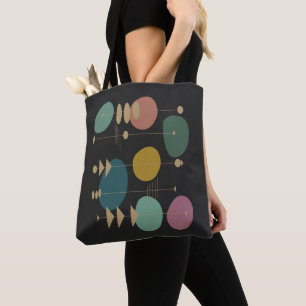 Tote Bag Rétro Espace Atomique Noir Moderne du Milieu du Si