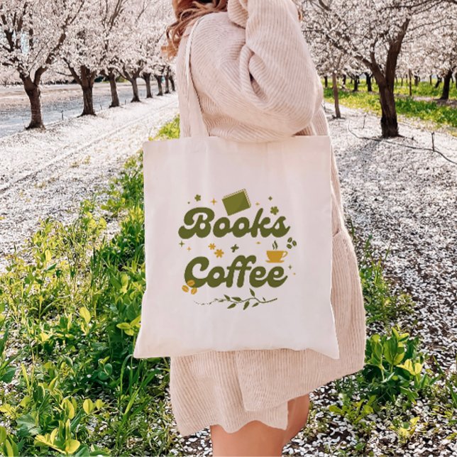 Tote Bag Retro Floral Books & Coffee Book Lover (Créateur téléchargé)