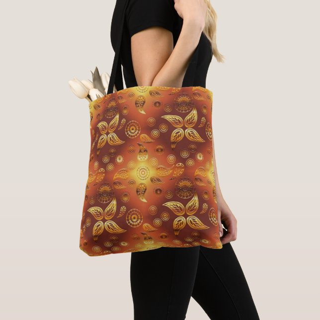 Tote Bag Rétro floral d'or de Bohème (De près)