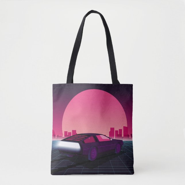 Tote Bag Retro future. 80s style sci-fi background with sup (Devant)