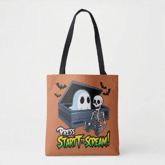 Tote Bag Rétro Gaming Halloween - Humour Squelette Console