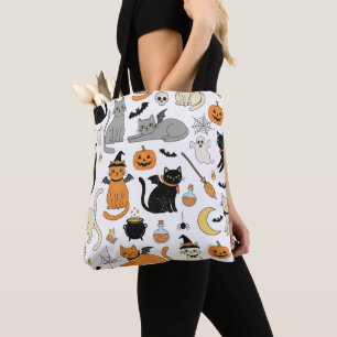 Tote Bag Retro Halloween Amoureux de les chats Trick-or-Tre