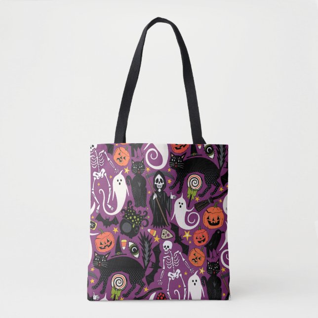 Tote Bag rétro halloween violet (Devant)