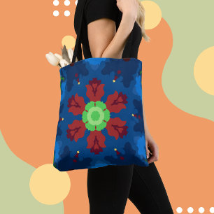 Tote Bag Retro Mandala bleu rouge et vert