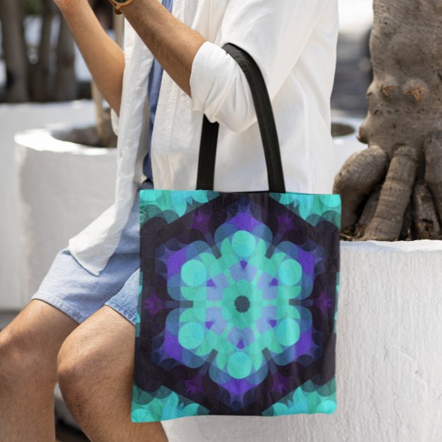 Tote Bag Retro Mandala Flower bleu violet et vert (Créateur téléchargé)