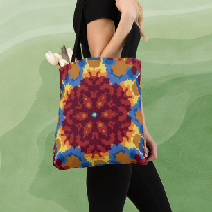 Tote Bag Retro Mandala rouge bleu et jaune