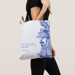 Tote Bag Retro Moderne Bleu Lotus Mandala Zen Citation Four