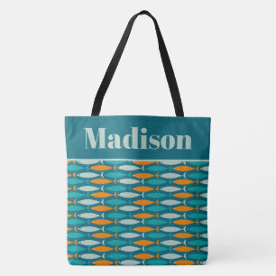 Tote Bag Retro Motif de poisson Turquoise Côte Personnalisé