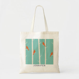 Tote Bag Rétro Orange Birds on Birch Trees