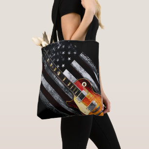 Tote Bag RETRO ROCK Vintage Electric Guitare Drapeau améric