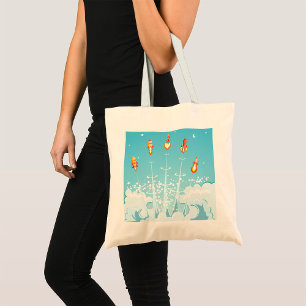 Tote Bag Retro Rocket Navire Lancement d'Art Spatial Futuri